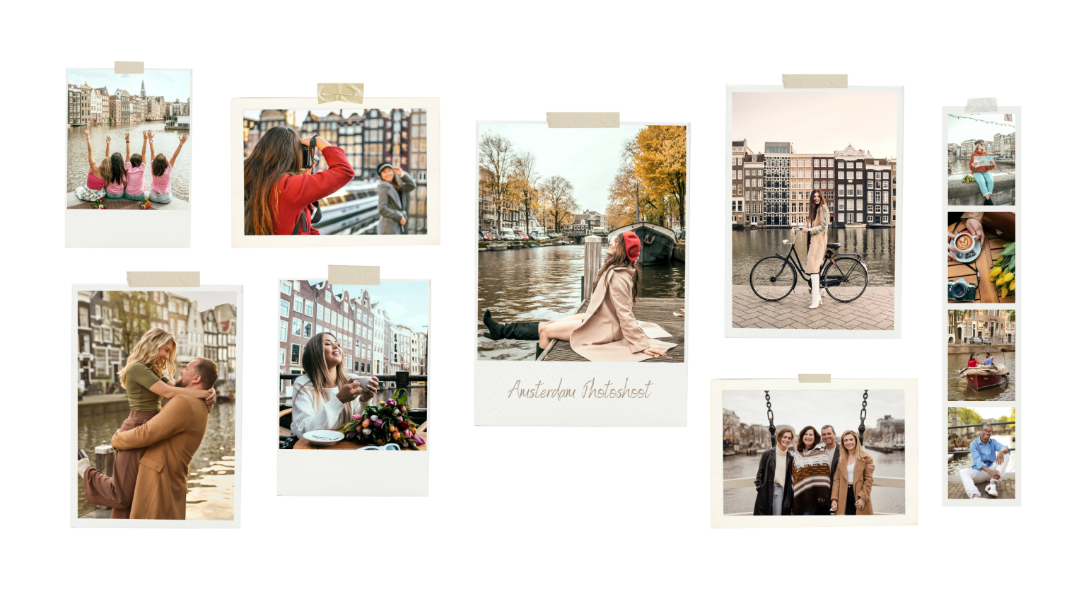 Amsterdam Photoshoot featuring solo travelers, couples, families, and friends.