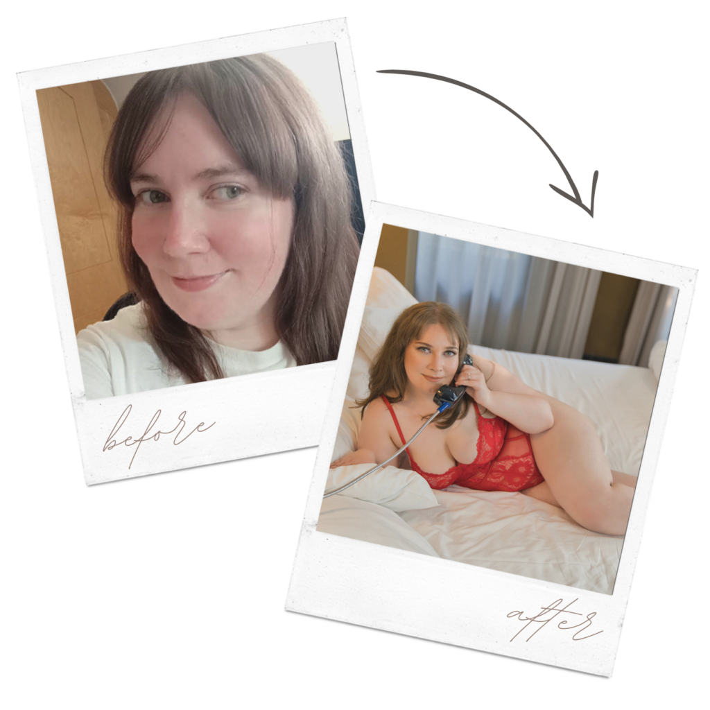 Polaroid photos showing a client's transformation in a Boudoir shoot.