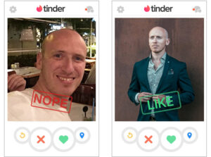 Example of a client transformation from a not recommended photo to a professional portrait for his Tinder profile.